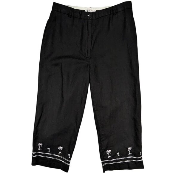 Jillian Jones Crop Pants Womens 12 Black 100% Linen Resort Coastal Tropical Chic - Picture 1 of 11